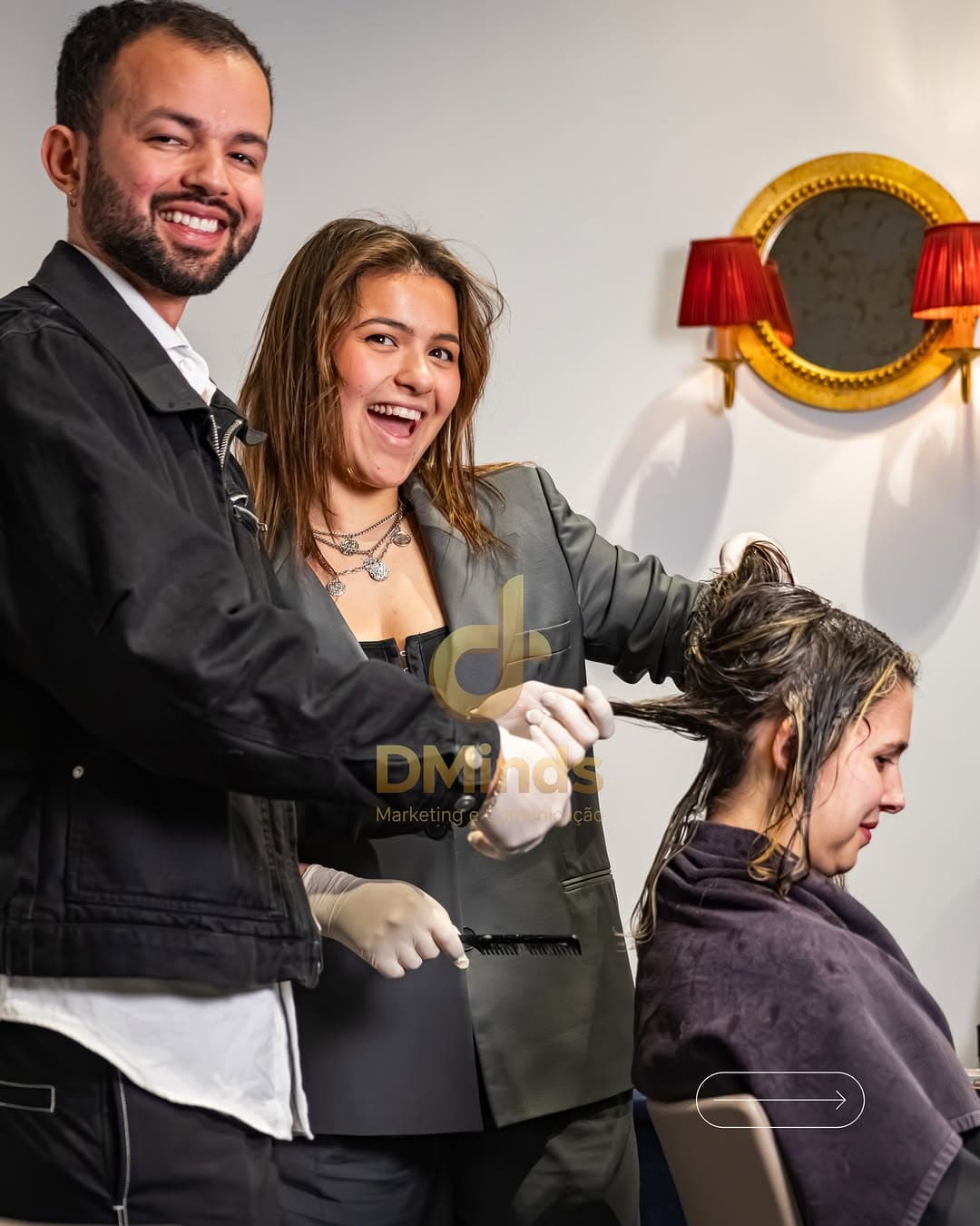 Photo shared by Digital Minds Agência de Marketing e Comunicação on April 17, 2026 tagging @lara_correia_cabeleireiros. May be an image of one or more people, braids, blonde hair, hair dryer and text.